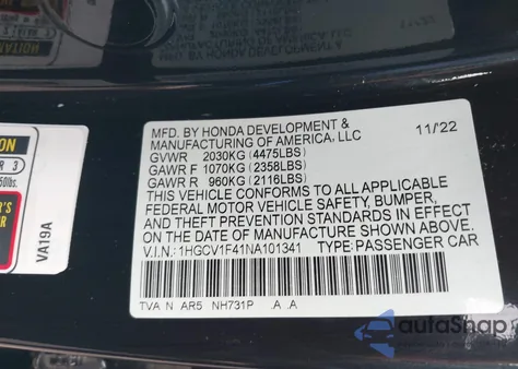 2022 Honda Accord Sport Special Edition z USA, uszkodzony, nr VIN 1HGCV1F41NA101341